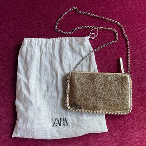 ZARA Metallic Gold Studded Crossbody Clutch